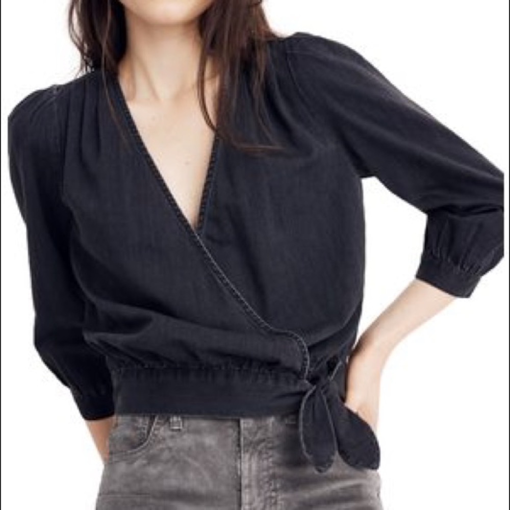 Madewell Black Denim Wrap Top